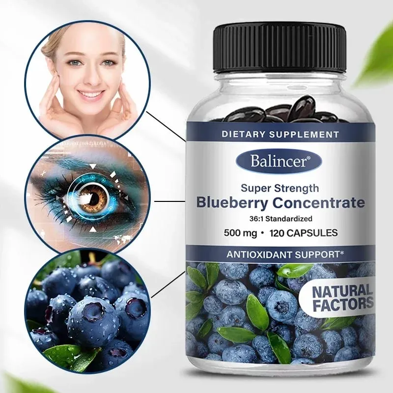 Blåbärskapslar - 500 mg bra för hjärnan Hjärtats hälsa Ögonvård Antioxidant främjar slät hud - 120 kapslar