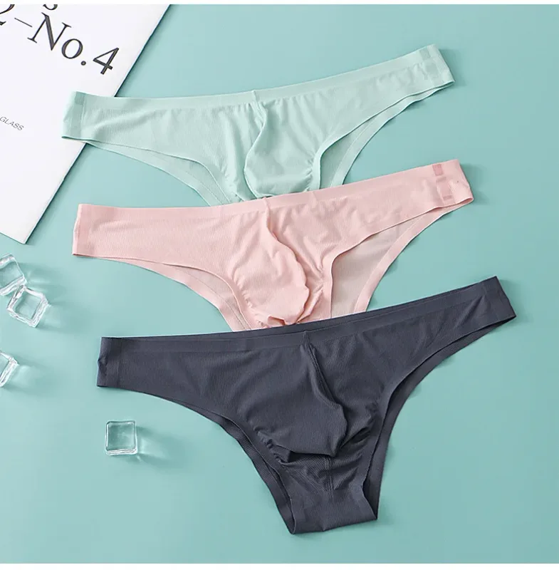 Half Hip Small Triangle Men's Underwear Low Waist Sexy Young Men Ice Silk Seamless Briefs Summer Lightweight Breathable Panties