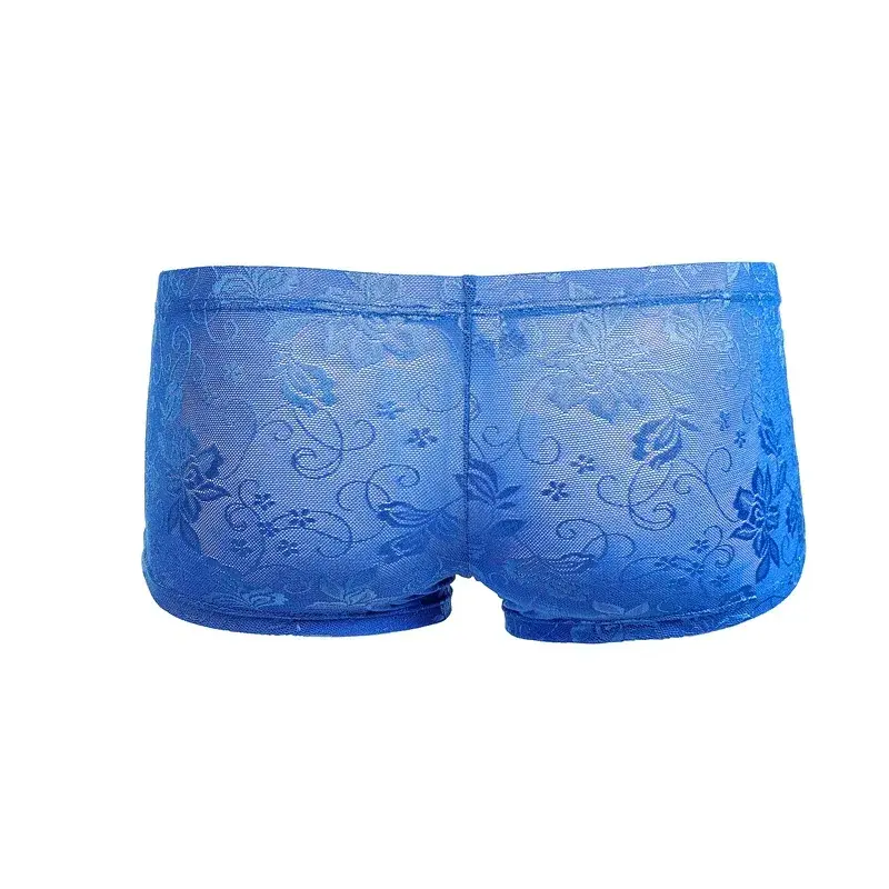 Men's Ice Silk Transparent Floral Lace Boxer Briefs Breathable Cool See-Through Underwear 5 Colors Available