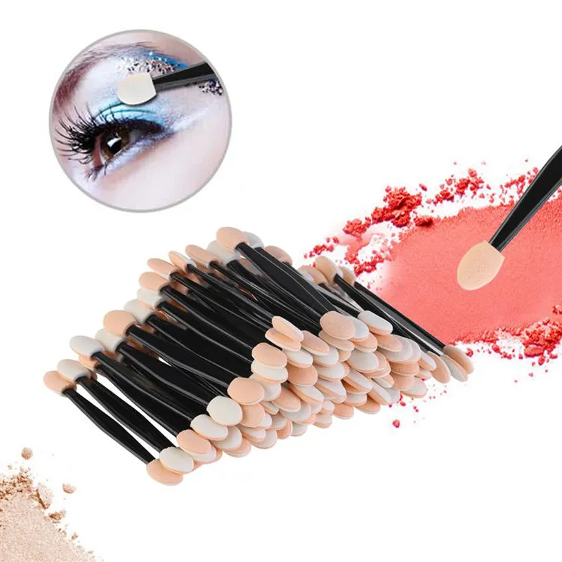 30/50/100 Buah Kuas Eye Shadow Makeup Dua Sisi Spons Nilon Set Kuas Eye Shadow untuk Aplikator Kosmetik Makeup Panas Sekali Pakai