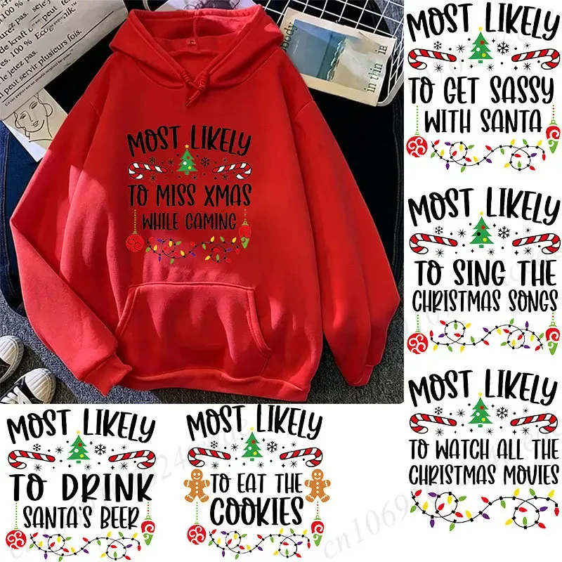 Sweat à capuche pour famille, le plus susceptible de noël, avec Slogan drôle, groupe, bonhomme en pain d'épice imprimé, haut de fête de vacances