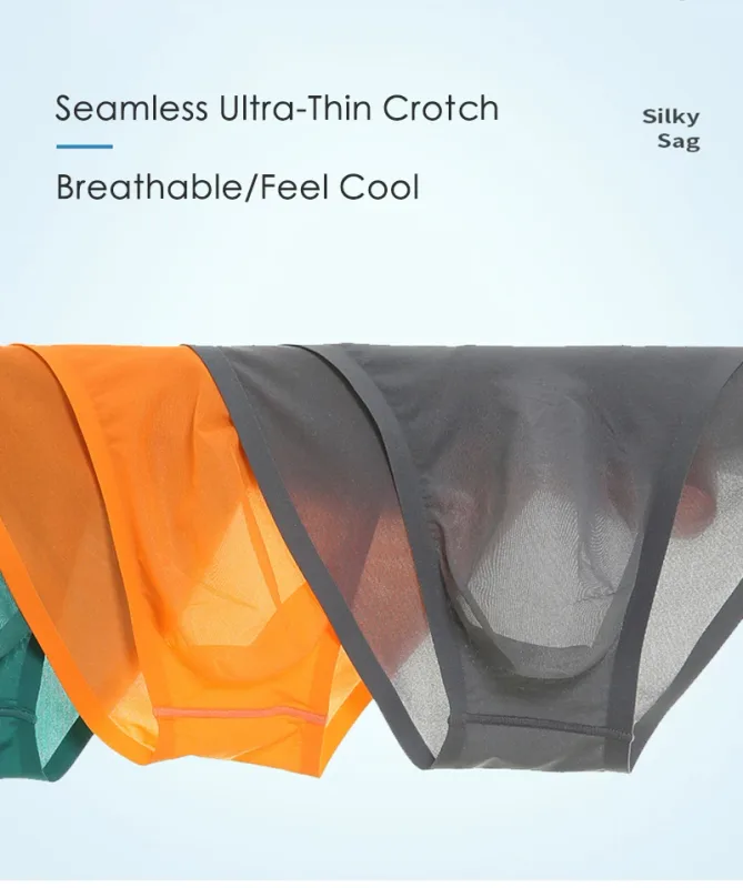 Mens Ice Silk Seamless Ultra-Thin Underwear Transparent Quick Dry Sexy Pouch Briefs Male Seamless Breathable Panties Underpants