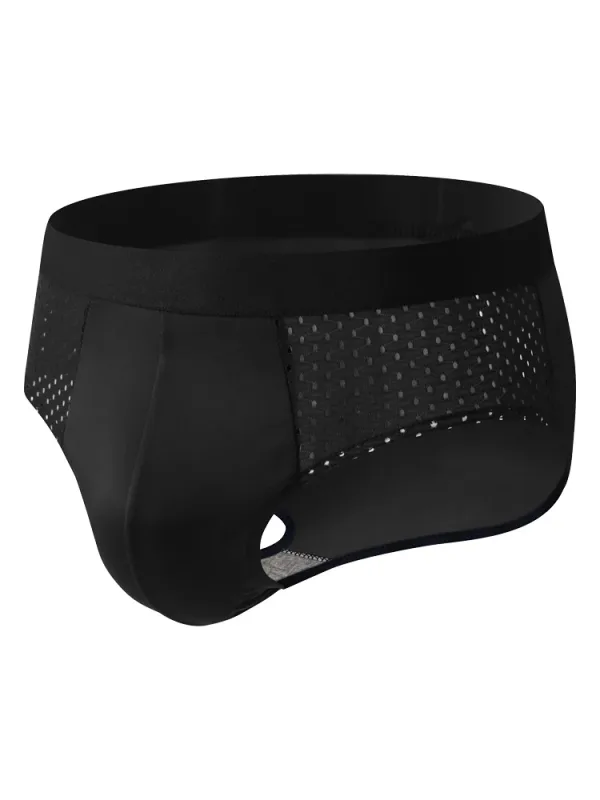 5-Pack Men's Ice Fabric Briefs with Semi-Mesh Design, Comfortable, Cool and Breathable Ideal for Daily Wear Simple Black Briefs