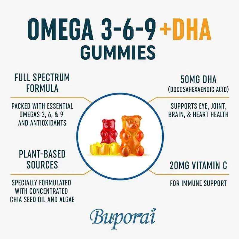 Omega 3 6 9 + DHA Gummies - Brain Health Enhances Concentration Memory Improves Blood Circulation Eye Support