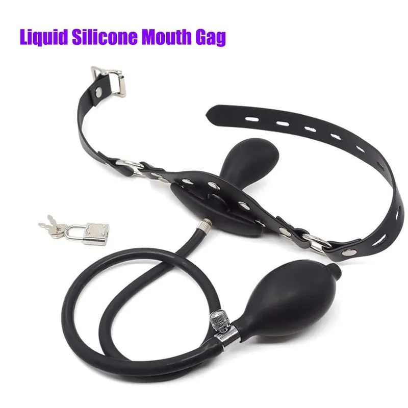 Ευέλικτο μέγεθος σιλικόνης Mouth Gag BDSM μπαλάκι αξεσουάρ Φουσκωτό με αποσπώμενη αντλία για ερωτικό περιορισμό σεξουαλικού παιχνιδιού