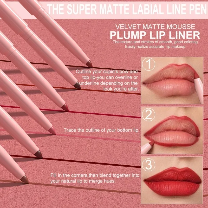 6 τμχ Σετ στυλό Lip Liner Μεγάλης διάρκειας Αδιάβροχο Αδιάβροχο Εύκολο Χρώμα που δεν ξεθωριάζει Σετ Lip Gloss Beauty Makeup
