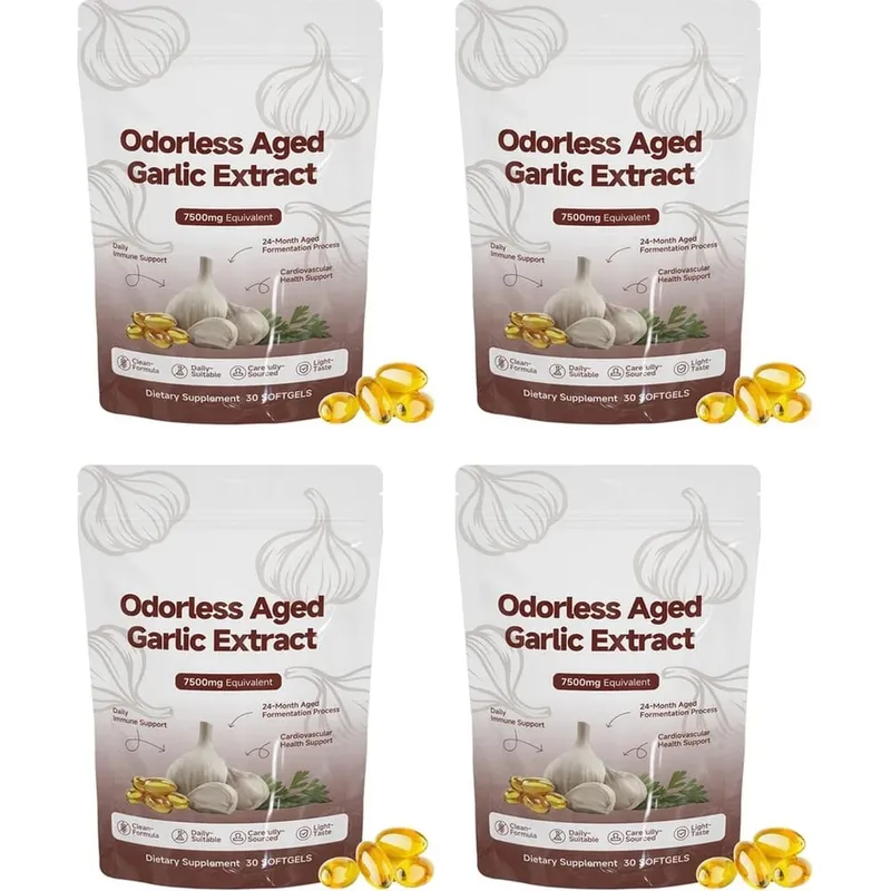 Walang amoy na may edad na Garlic Extract 7500mg Katumbas na Softgels 30 Bilang Pang-araw-araw na Garlic Supplement sa Puso at Pangkalahatang Wellness Support