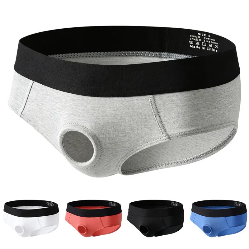 Men Front Hollow No Pouch Briefs Underwear Gay Erotic Lingine Panties Nightwear Hollow Out Open Front Underpants