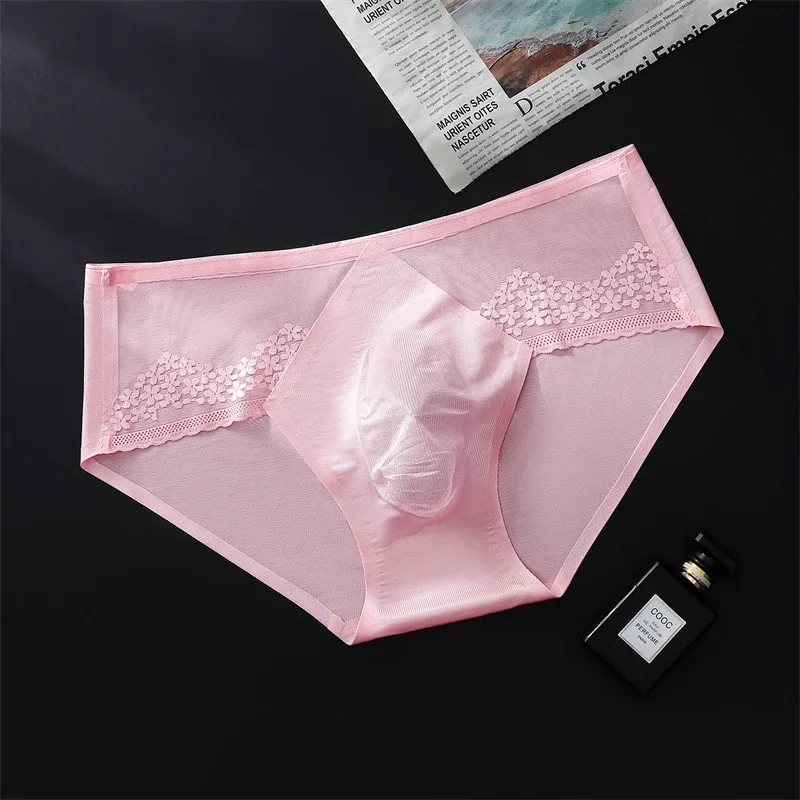 Thin men's underwear ice silk cuecas masculino 3D punching sexys tøy men cueca die splicing without trace calzoncillos hombre