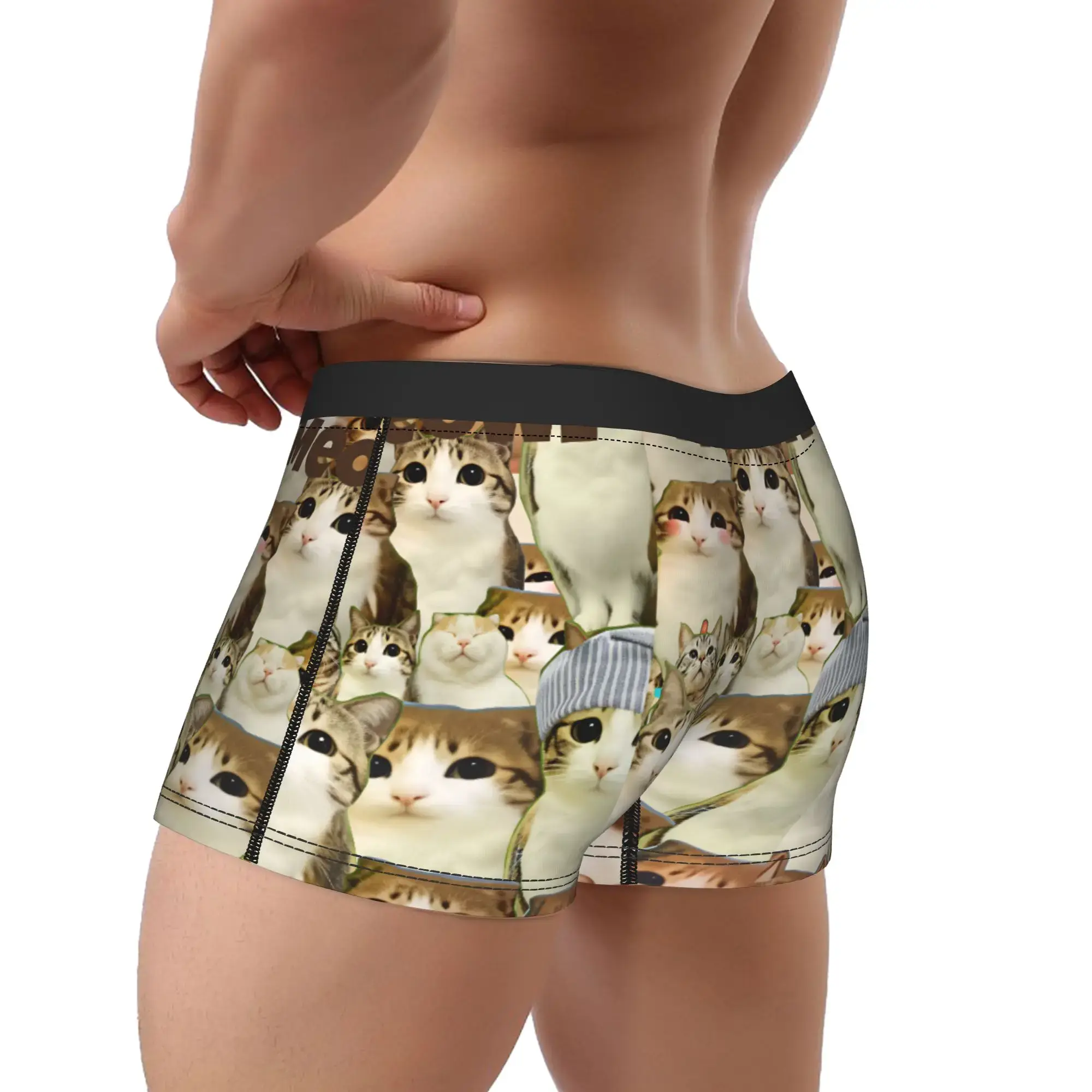 Meowl Cat Owl Cute Pet Stickers Underwear Comfortable Panties Customs Boxer Brief For Males 3D Pouch Oversize Trunk