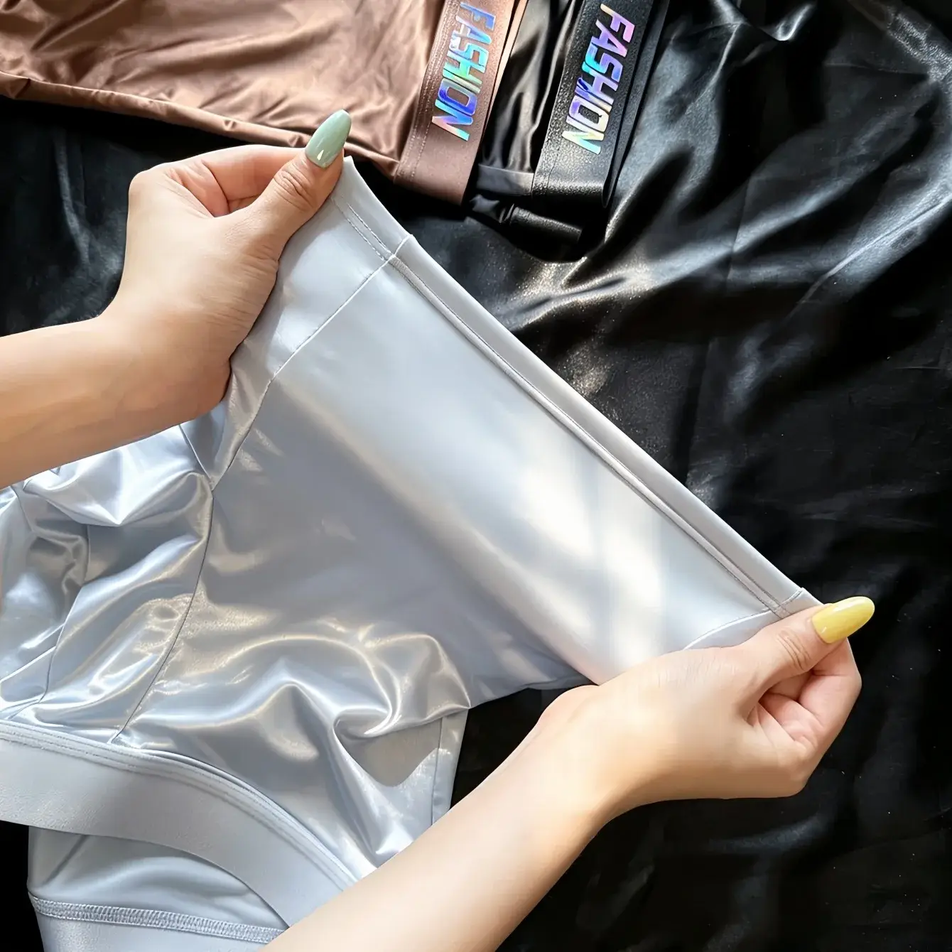 Men's Glossy Satin Long Leg Boxer Briefs Gradient Fashion Waistband Ultra Smooth Soft High Elastic Low Rise Male Underwear