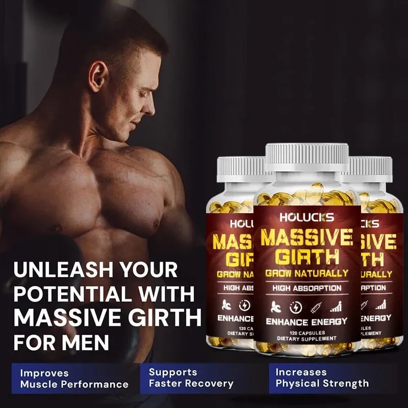 Massive Girth Capsules for Men Testosterone Booster Hormone Support Muscle Growth & Strength Size Enhancement Supplement