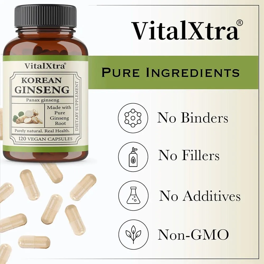 1000mg Korean Ginseng Supplement - High Potency for Energy Focus Performance Vitality & Immune Support for Men and Women