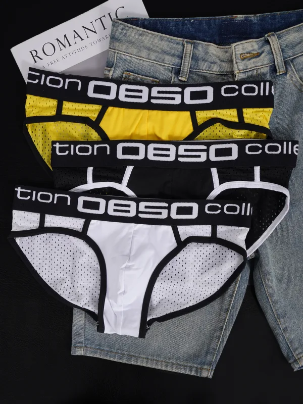 3PCS Men's PUMP! Mesh Briefs U Convex Pouch Elastic Waistband Breathable Quick Dry Sport Underwear