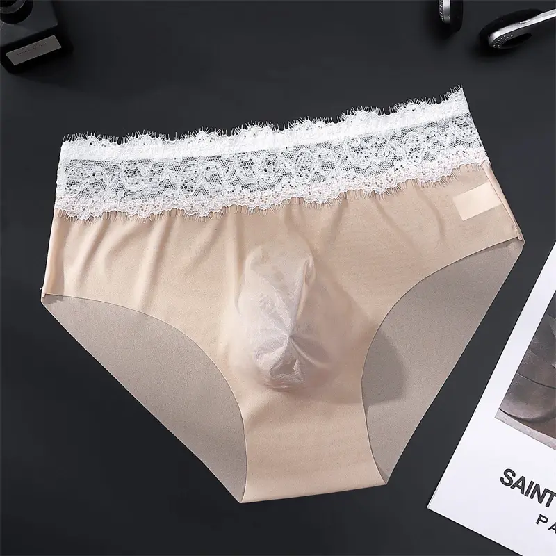 Ice silk men's underwear seamless cueca lace Sexy lingerie thin convex bag calzoncillos hombre adults 18 plus tangas japonesa