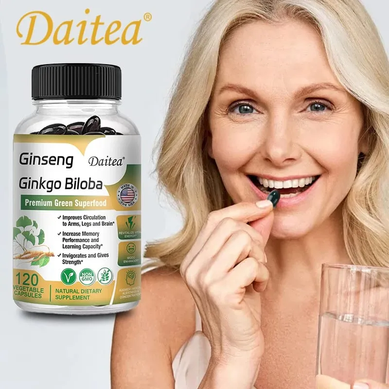Premium Ginseng + Ginkgo - Nootropic Brain Supplement Memory & Concentration Circulation & Energy Boost 120 Capsules