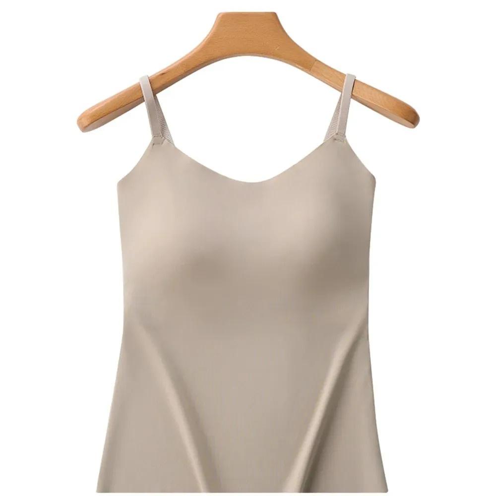 Beépített melltartó Cami Tank Top állítható spagetti pánt U-nyakú, párnázott melltartó formázóruha Varrat nélküli vékony alsónemű mellény