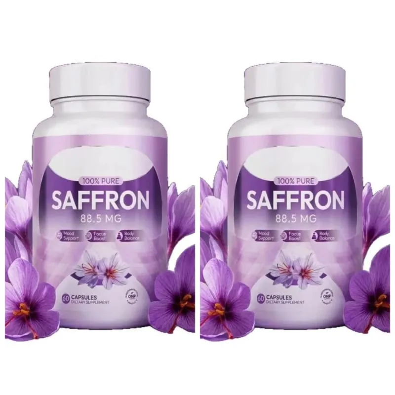 100% Saffron Capsules 88.5mg Crocus Sativus L Flower Extract with Crocin Safranal Natural Plant Extract Daily Health Supplement
