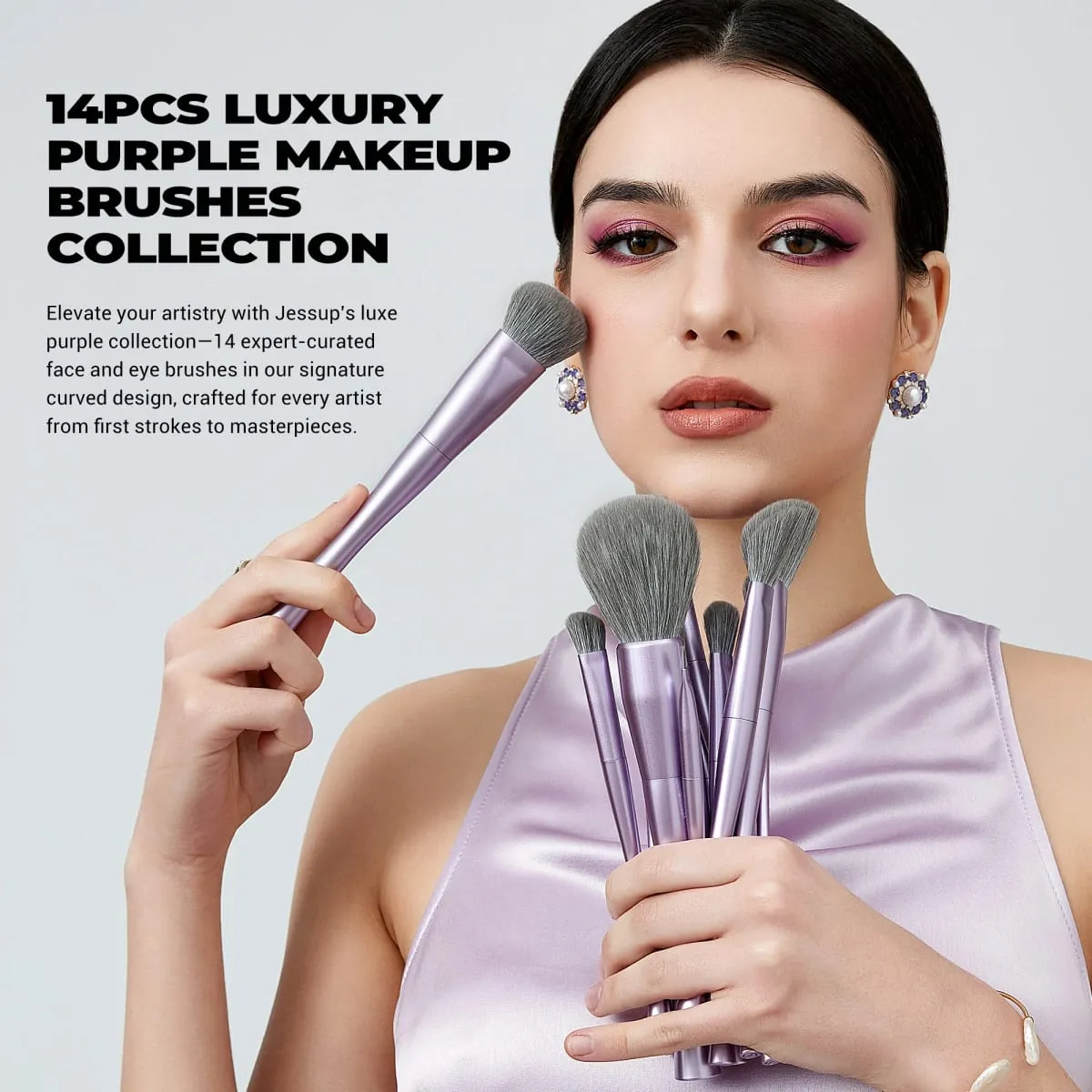 Σετ πινέλα μακιγιάζ Jessup 4/6/7/10/14/15 τεμ. Foundation MakeUp Brush Face Shadow Eyeshadow Blending Highlighting Concealer Luxury Purple
