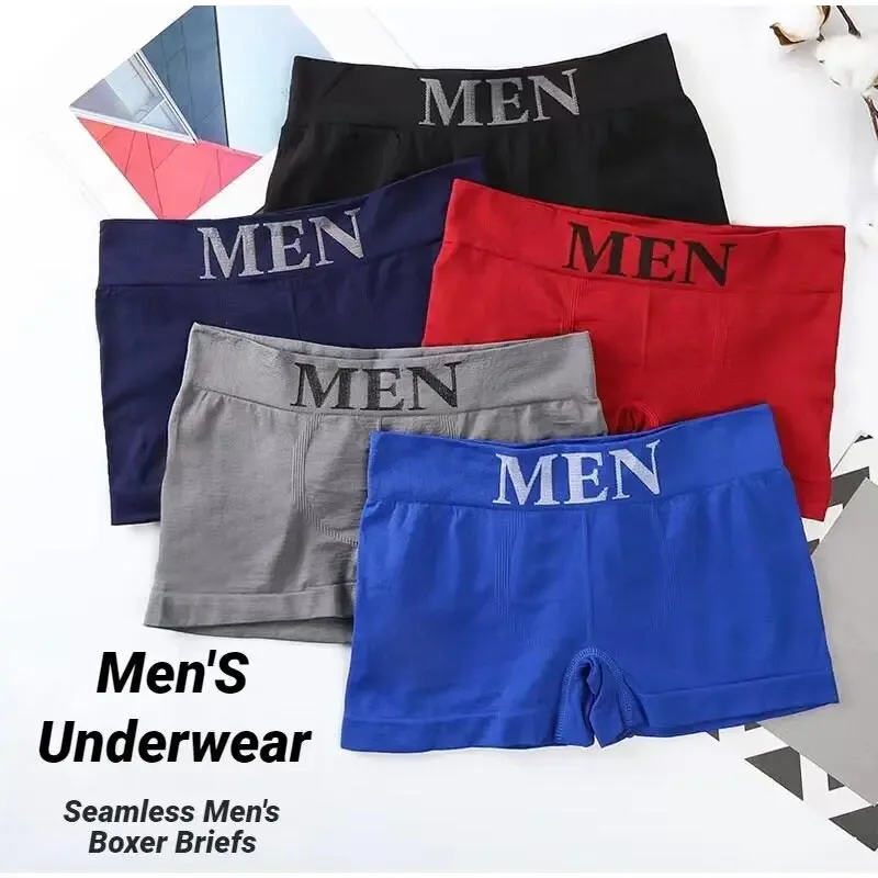 5Pcs Men's Plain Color Boxer Briefs Breathable High Elastic Cotton Underwear Soft Comfortable Underpants for Daily Gym Sports