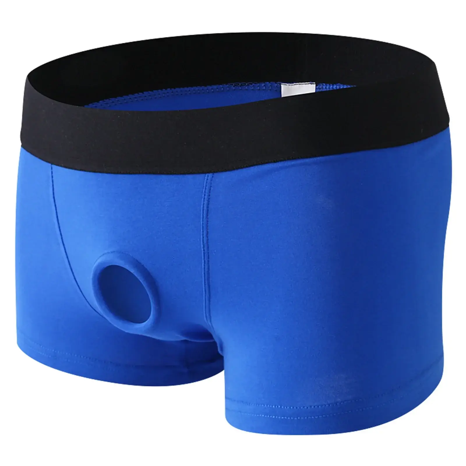 Mens Cotton Underwear Soft Open Pouch Hole Boxer Shorts Cock Ring Silicone Ring Sexy Boxer Briefs Erotic Panties Trunks Stretchy