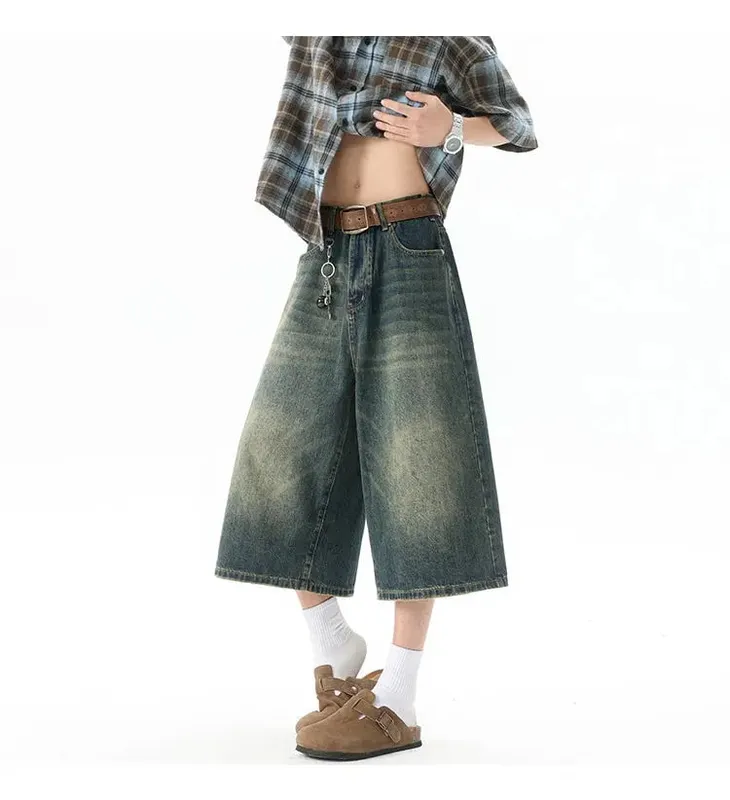 Több zsebes Cargo Nadrág Nyári Rövid Farmer Lakónadrág Hip Hop Utcai Ruházat Tágas farmer rövidnadrág Alkalmi széles szárú Capris nadrág 5XL-M