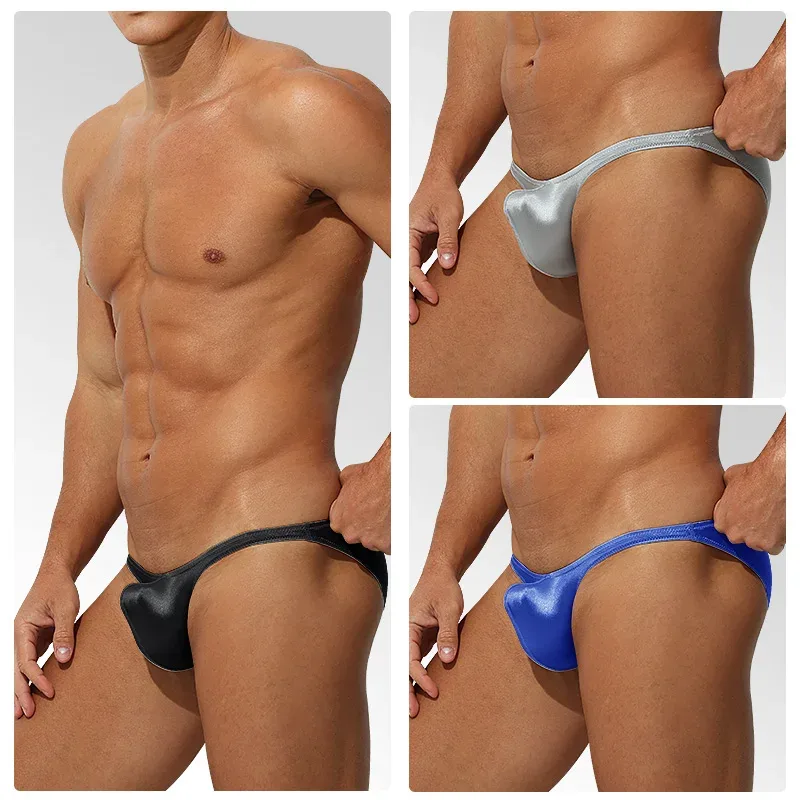 Low Waist Ice Silk Satin Men's Underwear Tight Fit Sport StyleJJ Boosting Luxury Sensual Briefs Youth Nylon Spandex