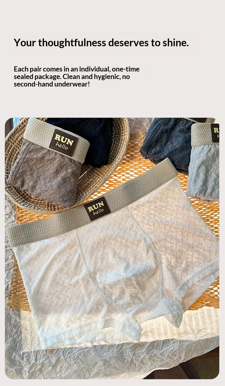 Men's Ice-Silk Jacquard Boxer Briefs: Cooling, Breathable, Mid-Rise, Boxer Shorts—comfortable and Simple Style for Young Men