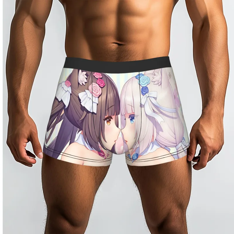 Anime N-Nekopara Chocola Vanilla Underwear Men Printed Game Boxer Briefs Shorts Panties Soft Underpants
