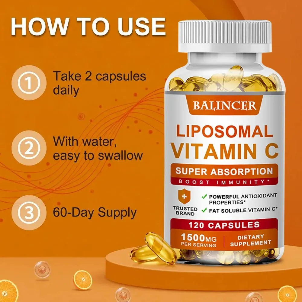 Liposomale vitamine C Ondersteunt antioxidante gezondheid en immuunfunctie Hoge absorptie Niet-GMO Glutenvrij – 120 capsules