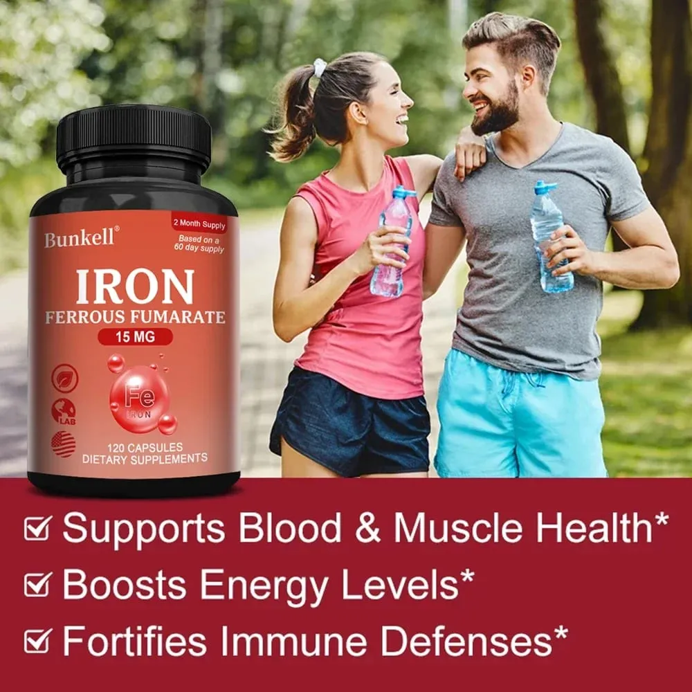 Iron Supplement - Boost Energy Improve Concentration Enhance Immune Function Reduce Fatigue Help Hemoglobin Balance Non-GMO