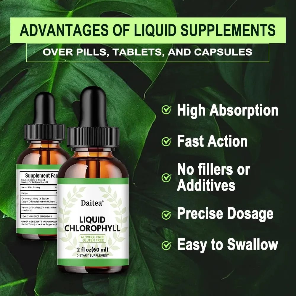 Liquid Chlorophyll Drops - Antioxidants Liver Detox Immune Support Collagen for Hair & Skin Health - Vegan Non-GMO
