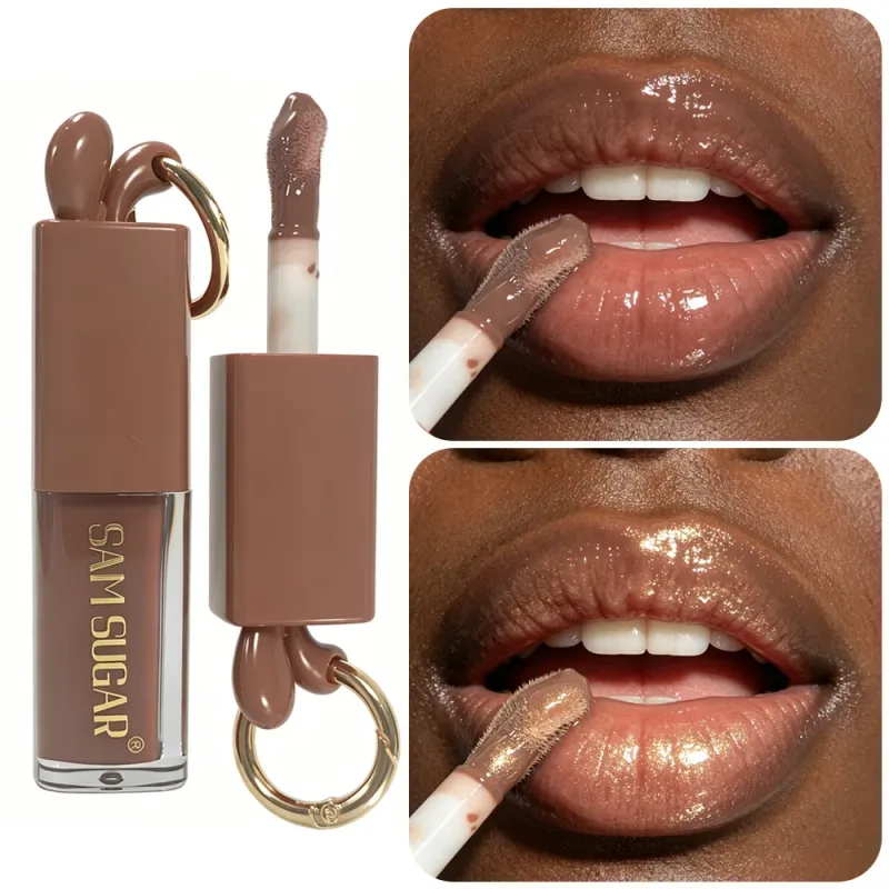 1 τμχ Mirror Gold Shiny Brown Rabbit Lip Gloss Moisturizing Plumping Lip Gloss Liquid Lipstick Matte Chocolate Brown Lip Tint Tone