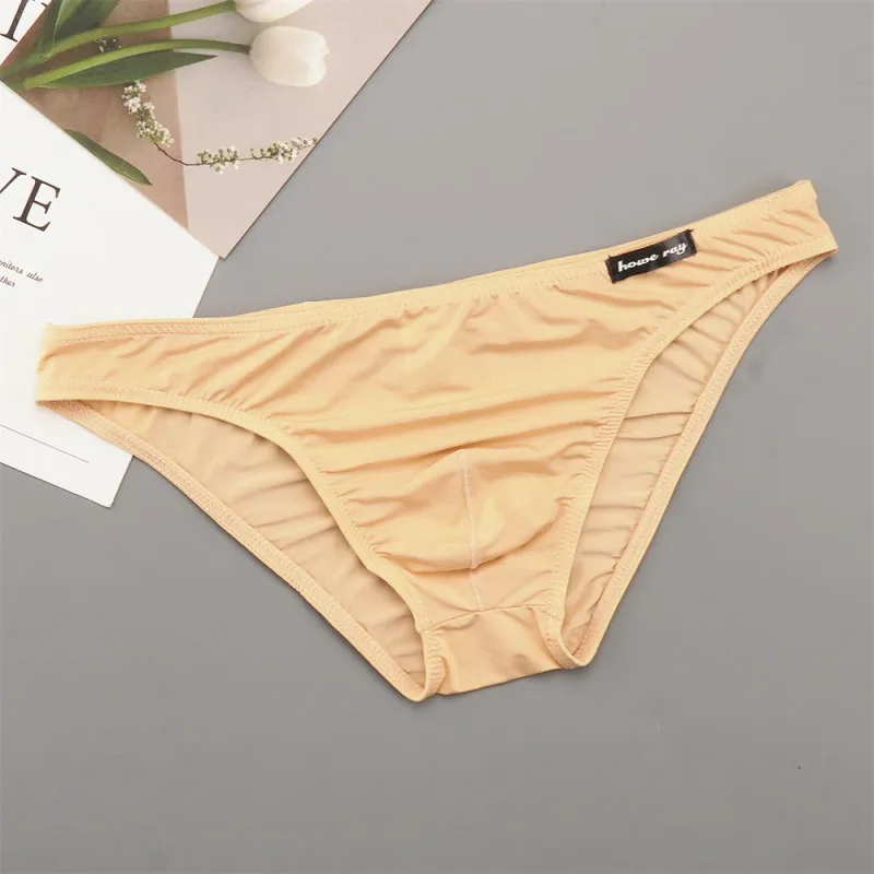 Thin Ice Silk Low Waist Men Briefs Solid Color Semi Transparent Underwear Plus Size Bulge Pouch Smooth Breathable Soft Panties