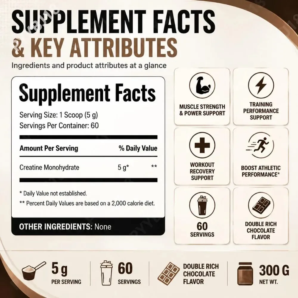 Micronized Creatine Monohydrate Powder 5g Supports Muscle Strength Workout Recovery & Training Performance Flavor Chocolate 300g