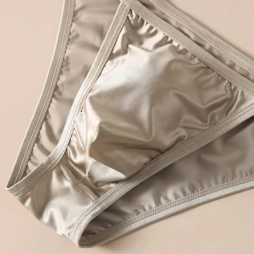 Men's Shiny Satin Low Rise Briefs Half Wrapped Buttocks U Shaped Pouch Comfort Underwear Stretch Fabric Size M 2XL