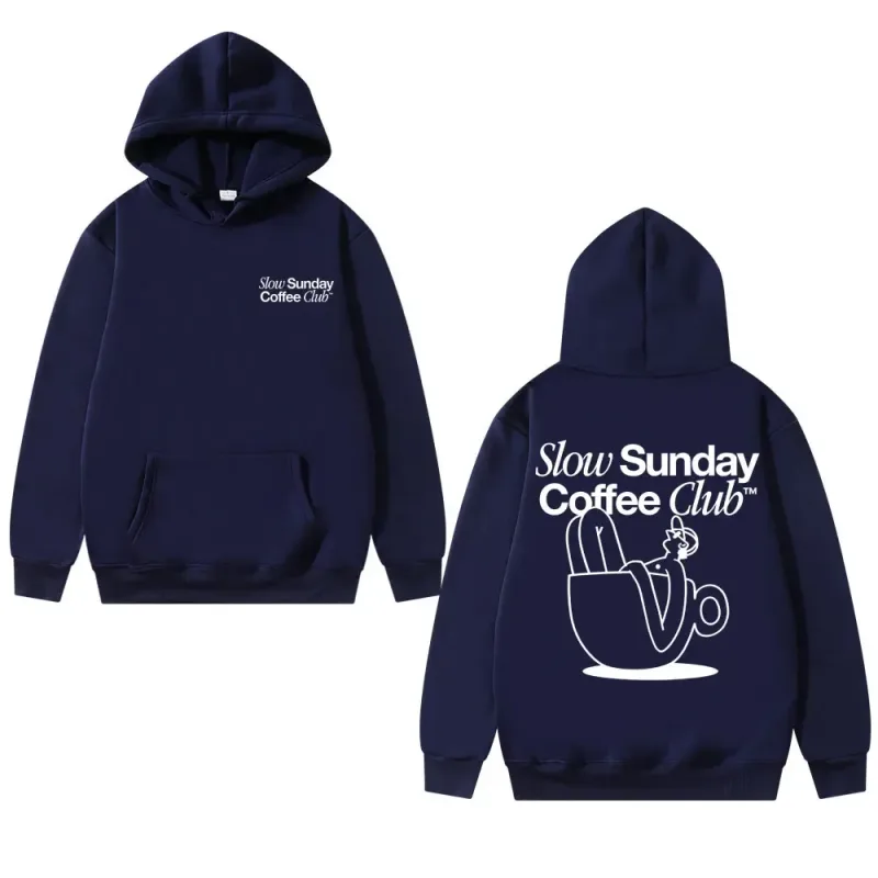 Unisex Slow Sunday Coffee Club Pull à capuche Funny Meme vintage Casual Streetwear Sweatshirt, plusieurs couleurs disponibles