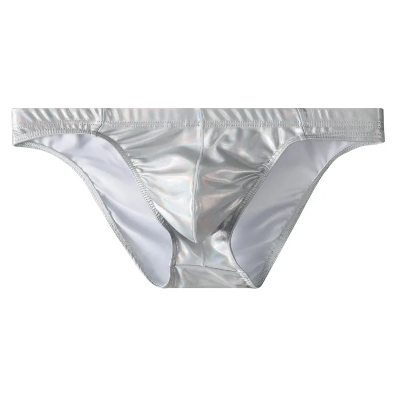 Metallic Shiny Briefs Men Low Rise High Stretch Slim Panties Laser Silver Gold U Convex Underpant Night Club Performance Knicker