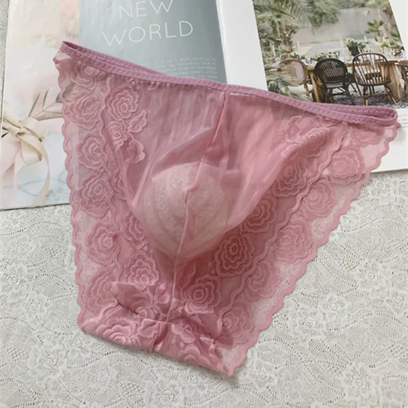 Men Seamless Lace Extreme Men's Panties Mesh Sheer Very Hot Lingerie Gay Sissy Bulge Pouch Bikini Briefs Underwear Underpants