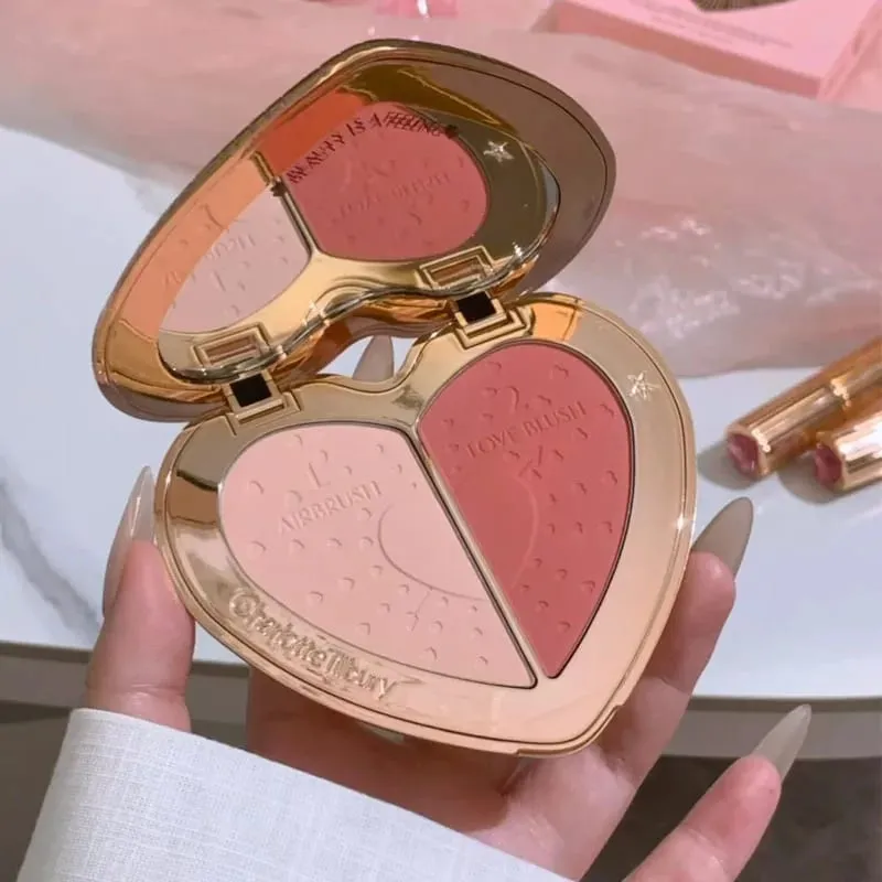 Νέο Charlotte Tilbury Two Color σε σχήμα καρδιάς Powder Blusher Setting Spray Oil Control Powder Blusher Air Cushion Pen Cosmetic