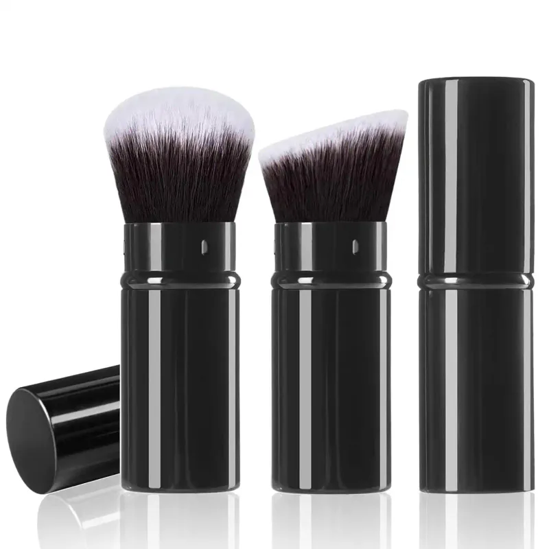 1-2 Kuas Makeup Teleskopik Kuas Makeup Foundation Kabuki Travel Kuas Perona Wajah Digunakan untuk Mencampur Perona Pipi Cair