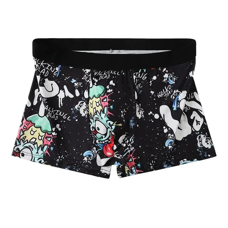 5PCS Random Men's Breathable Boxer Underwear with Colorful Graffiti Patterns Elastic Waistband Trendy and Fashionable Underwear