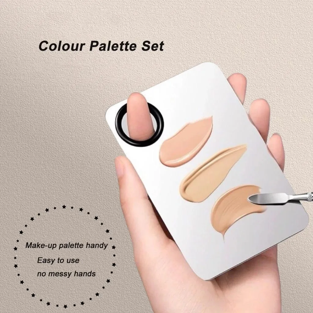 Makeup Mixing Palette Foundation Lipstick Eye Shadow Stainless Steel Mixer Palette na may Spatula Mixing Stick Beauty Tools Nail-A