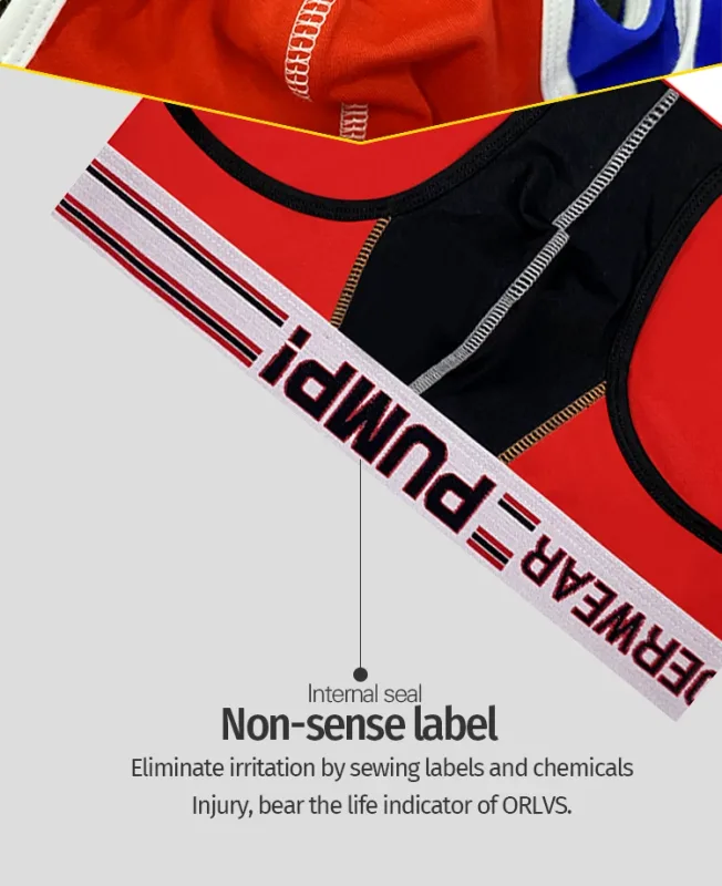 Men's Cotton Color Block Briefs, Pump! Logo Wide Waistband Low Rise Sexy 3D Convex Pouch Underwear