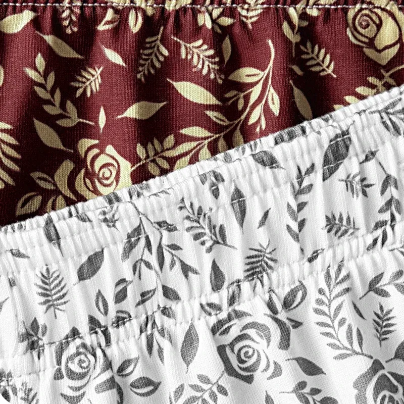 MiiOW 3Pcs Cotton Men Underwear Boxershorts Breathable Rose Print Man Underpants Skin-friendly Large Size Men's Shorts Panties
