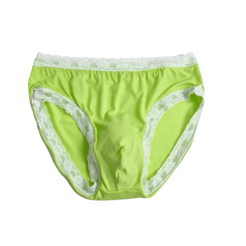 Breathable Ice Silk Men's Underwear Lingerie Low Waist Men's Lace Trim Briefs Panties U-Convex Pouch Brief Youth