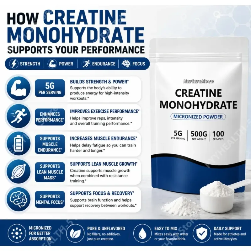 Micronized Creatine Monohydrate Powder 500g 100 Servings 5g Scoop Sports Nutrition Supplement for Men & Women