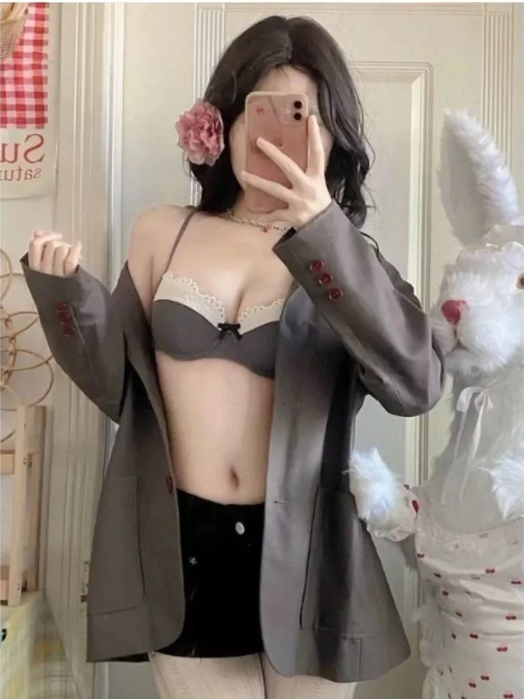 Set Bra Push Up Renda Prancis Payudara Kecil-Pakaian Dalam Seksi & Elegan Mengumpulkan Tampilan Lebih Besar Set Bra & Celana Dalam Renda Terlaris Tahun Baru