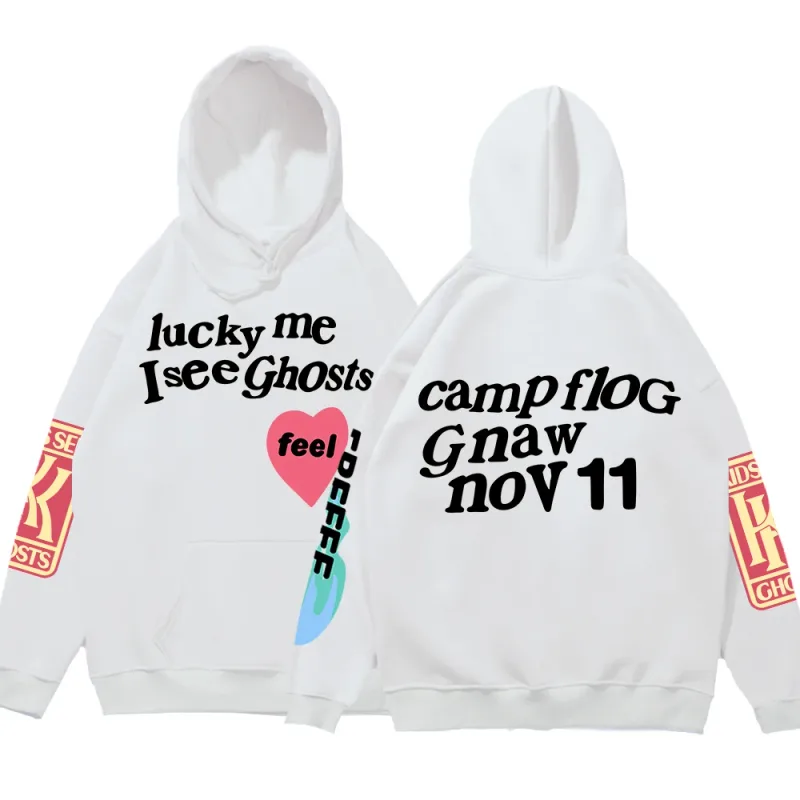 Graffiti-Buchstabe gedruckt lose Kapuze Kanye Sweatshirts Männer übergroße Fleece Luck Me I See Ghosts Hoodie Unisex Pullover Hoody
