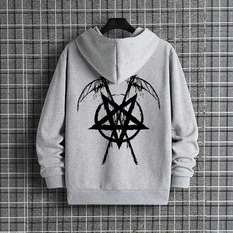 2025 Trendy Mens Hooded Sweatshirts Satan Pentagram Print Autumn Winter Casual Sportswear Urban Fashion Hoodies Male Top Outwear — image 14